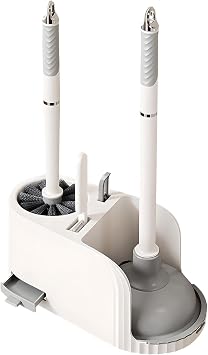 Toilet Brush and Plunger Set, 4-in-1 Toilet Brush and Plunger Combo, for Bathroom Toilet Plunger and Brush Set for Deeply Cleaning - Gray