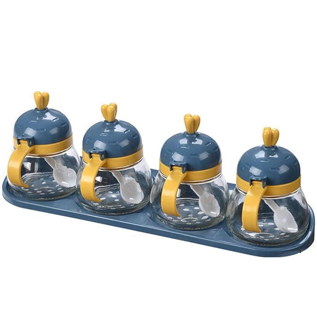 BCJMKDX Fermenter. Seasoning Container Set With Spoon And Lid Glass Condiment Jar Spice Organizer(C)