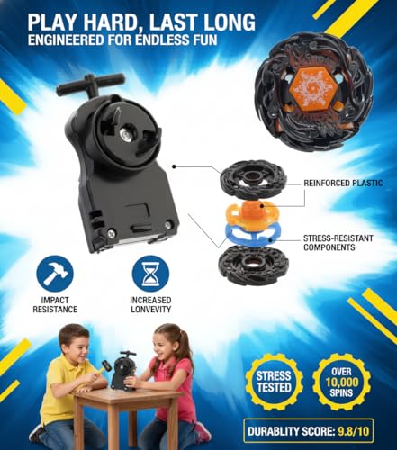 Image of Funstars Black Sol Blaze Eclipse Metal Fury Spinning Top with String Launcher(V145AS)