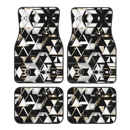 Tapis de voiture universel motif triangle noir blanc doré pour auto et SUV