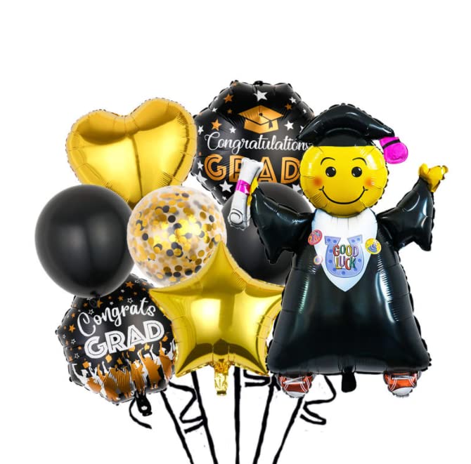 Dusenly 2025 Graduation Foil Helium Balloons Black Gold Graduation Balloons for 2025 Grad Congratulation Party Decoration
