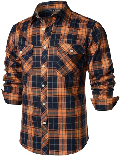 ZEROYAA Men's Casual Regular Fit Button Up Flannel Checked Plaid Shirts with Pockets