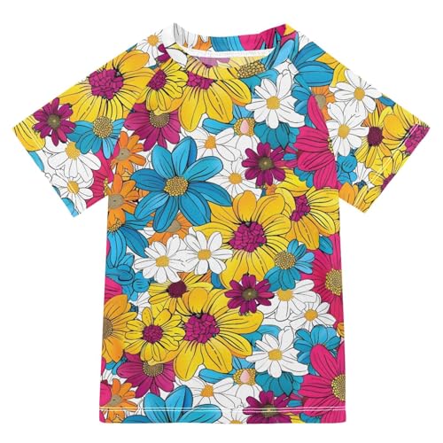 ALAZA Kids Rash Guard Boys Toddler Swim Shirts Short Sleeve Colored Floral Print UPF 50+ 3T