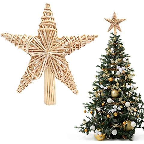 Belle Vous Handmade Straw Star Tree Topper Cover