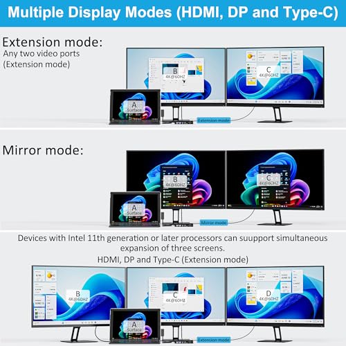 Image of 12-in-1 Surface Docking Station, 4K@60Hz Triple Display Surface Dock with HDMI, DP, USB-C, 4-Screen Support, 4 USB Ports, SD /TF, Audio for Surface Pro 11 /10 /9 /8 /7, Surface Laptop, Book, Go