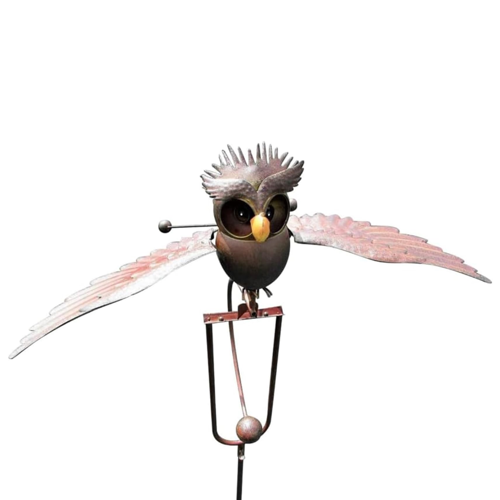 Wind Sculpture Swing Wind Spinner Metal Flapping Wing Owl Decoys to Scare Birds Away Lifelike Windmill Decor for Garden Backyard Pond Outdoor Decorations