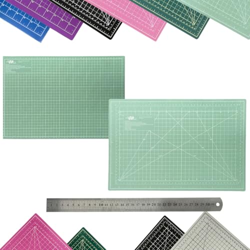 Kit Base de Corte Dupla Face A4 30cm x 22cm, Régua Inox 30cm, Artesanato, Patchwork, Scrapbook, Dese