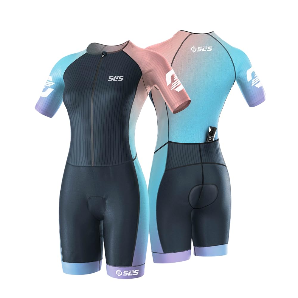 SLS3 Womens Triathlon Suit – Elite Aero Sleeved Trisuit Women, Tri Suit, Quick-Dry, Italian Chamois, Ready for Any Distance (Sky, Large)