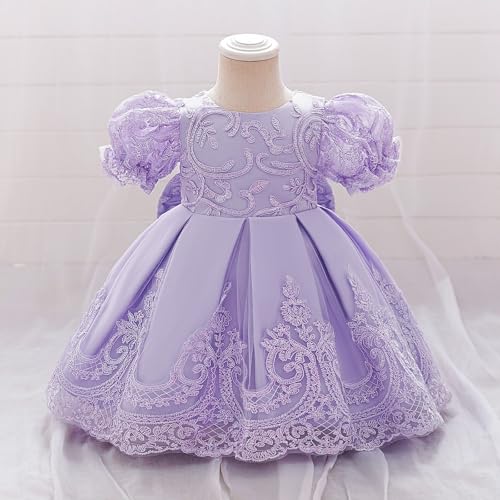 Elegant Lace Baby Girl Dress for Special Occasions Short Puff Sleeves Floral Embroidery Toddler Party Outfit2