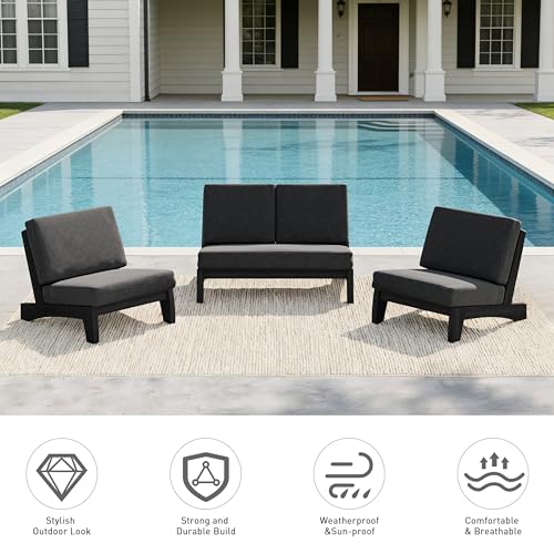 Image of Pia Ricoo 4 Piece Patio Furniture Sets, Outdoor Loveseat Sofa Set with 2 Chairs & Coffee Table, Patio Conversation Set for Backyard, Deck, Lawn, Drak, Dark Wood