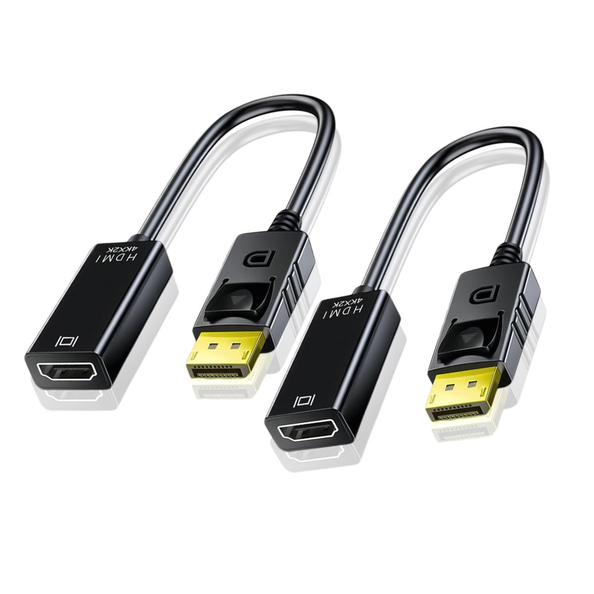 Lot de 2 adaptateurs DisplayPort vers HDMI 1080p 4K unidirectionnel DisplayPort DP vers moniteur HDMI Adaptateur de connexion compatible avec ordinateur portable, PC, moniteur TV, projecteur (2