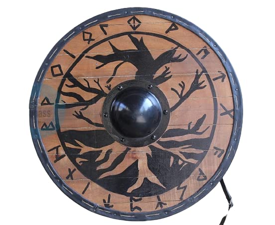 Rynass Medieval Viking Armor Shield Medieval 24'' Round Shield Wooden Shield, Multicolor