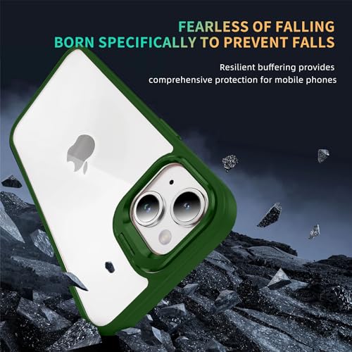 Image of Vaku Luxos Thermoplastic Polyurethane Lens Flip Back Cover For iPhone 15 Plus Stand Holder Back Case With Lens Guard Scratch Resistant Slim Thin Military-Grade Protection-Green