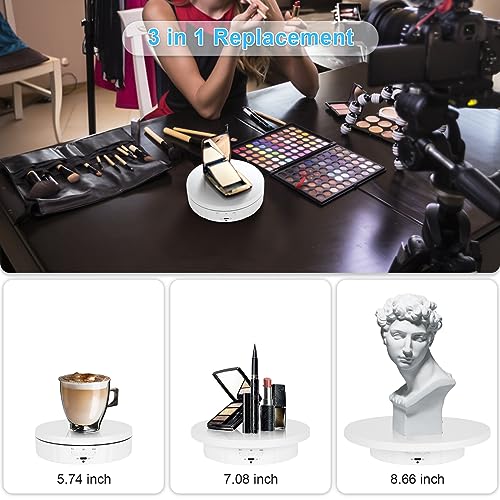 Remote Motorized Rotating Display Stand, Electric Rotating Platform with 5.74/7.08/8.66in Replacement Covers, 3 in 1 Turntable with Rechargeable Battery for Live Streaming Video Shoot Photography