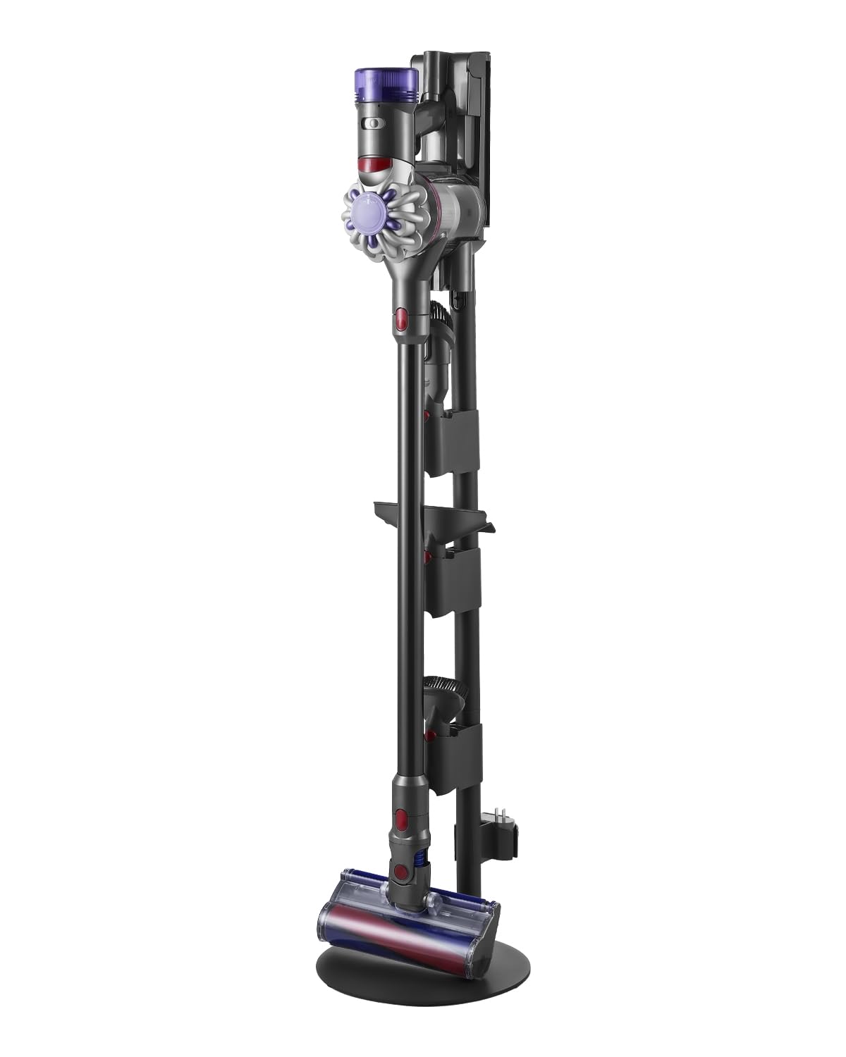 VEVOR Support d'Aspirateur pour Dyson V7, V8, V10, V11, V12, V15, Porte-aspirateur Vertical Stable avec Accessoires, 3 Clips de Rangement de Brosses, 4 Patins Antidérapants, pour Espaces Restreints
