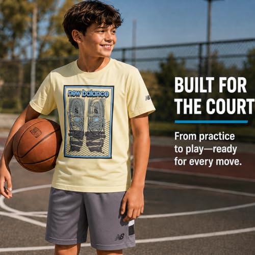 Image of New Balance Boys Athletic Shorts Set - 2 Piece Cotton Blend Jersey Shirt and Active Basketball Shorts for Boys