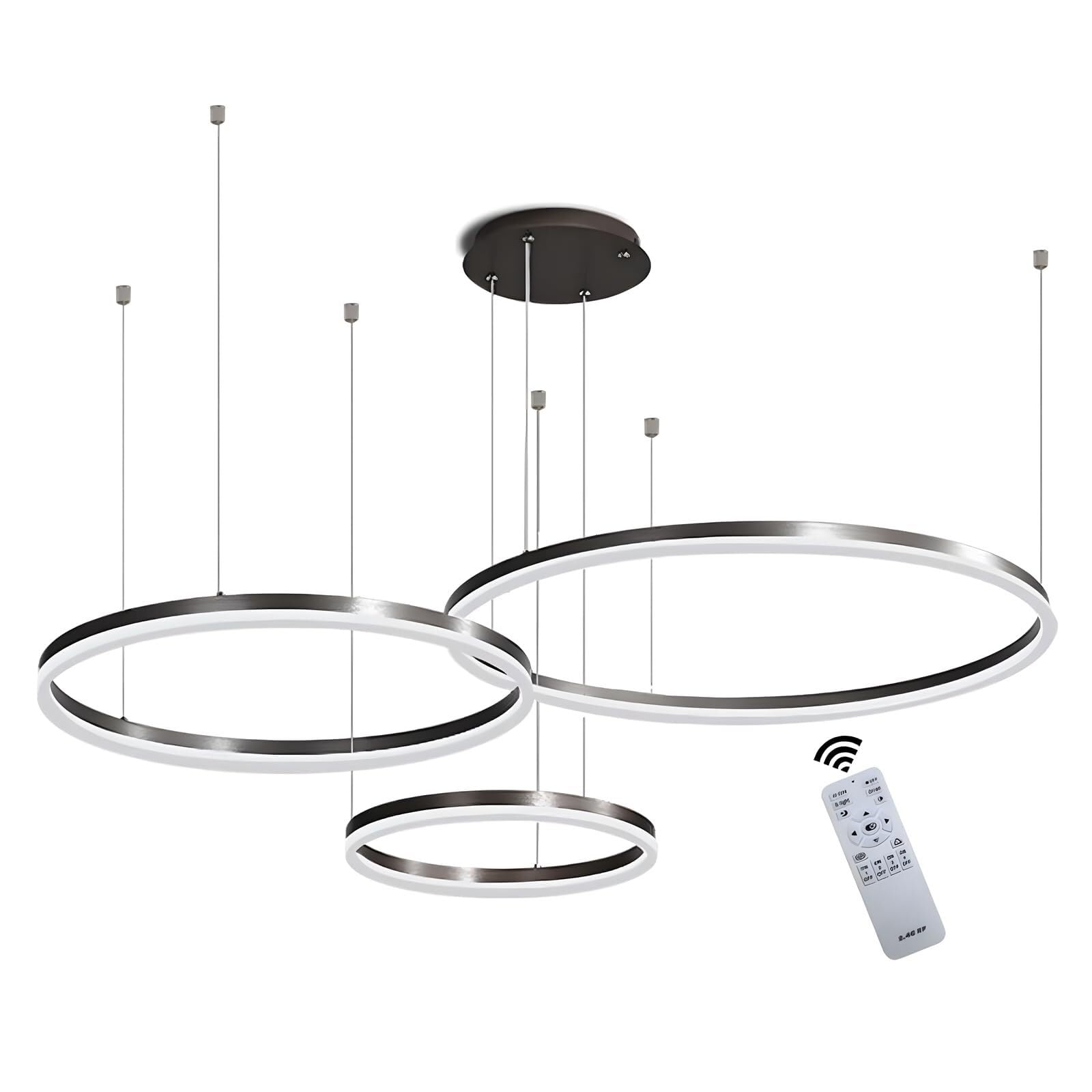 Moderner LED-Kronleuchter DIY Kreis LED-Pendelleuchte Metall + Acryl Fernbedienung Dimmbar Runde Deckenleuchte Wohnzimmer Schlafzimmer(Nero,B-40+60+80CM)