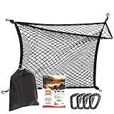 factus ラゲッジネット カーゴネット 車 ネット トランクネット 80×60cm カラビナ×4 収納袋付 (2層)