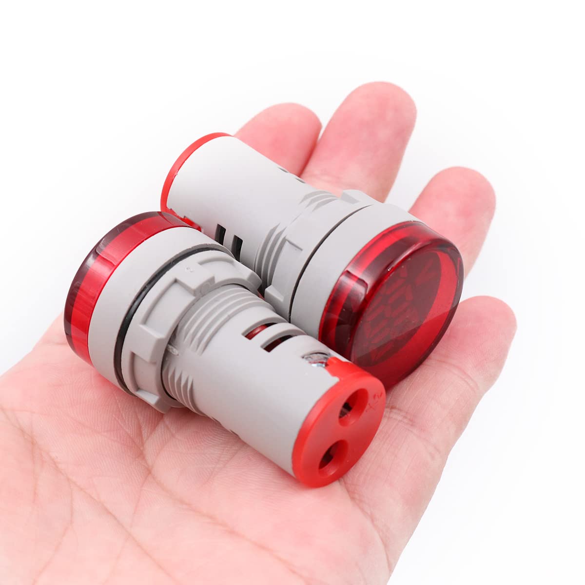 2pcs 22mm Indicador de medidor de voltaje LED rojo AC20-500V, voltímetro digital para equipos domésticos o industriales - Redondo
