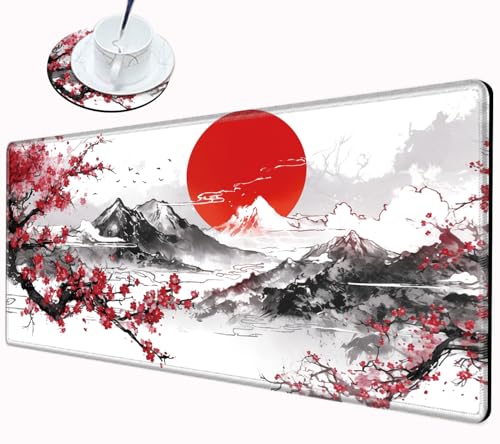 Image of Large Mouse Pad Japanese Cherry Blossom Desk Pad Gaming Mousepad XXL Desk Mat 31.5''X15.75'' Computer Mat Extended Big Mouse Mat for Desktop Office Work Girl Women