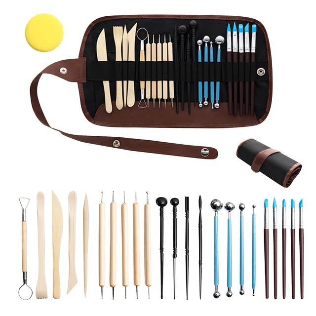 ТоуPRO - 25pcs Beginner Clay Pottery Ceramic Sculpting Tools Pottery Woodwork Sculpting Tool Kit Diy Wood Clay Crafts Modeling Tools (25PCS from UAE)