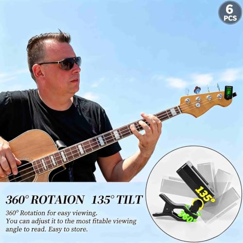 Image of Guitar Tuner Clip On Ukulele Tuner for All Instruments Guitar Bass Ukulele Violin banjo Tuners 6 Pack