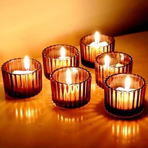 VOHO Tealight Candle Holder Set of 24, Glass Tealight Candle Holder Decorative for Wedding Centerpiece, Small Votive Candle Holders for Birthday Party(2 x 1.4 Inch, Brown) Cover
