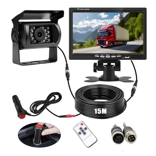 Kit de cámara de marcha atrás y monitor con cable, pantalla LCD TFT de cámara de marcha atrás de visión nocturna de 7 pulgadas, conjunto de monitor de cámara de marcha atrás para Bus/Camión/remolque