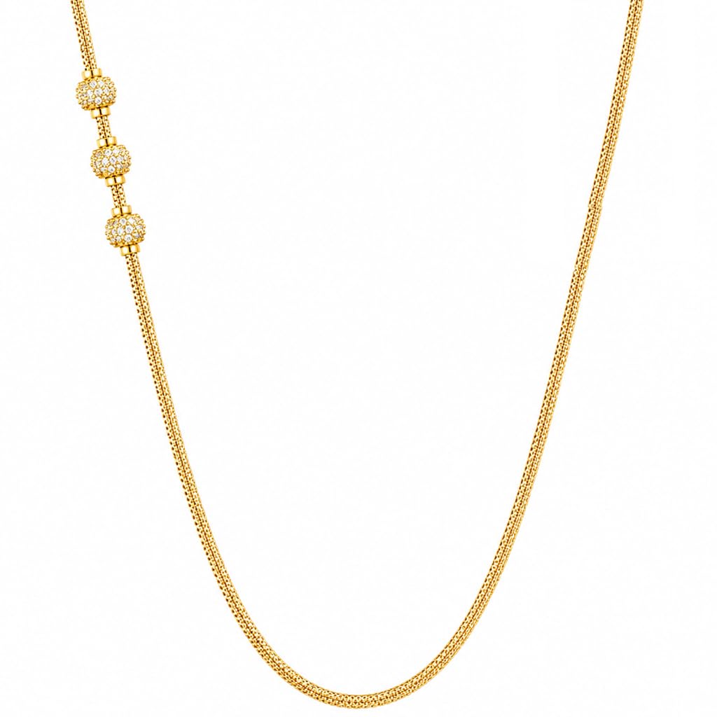 WELL MADE SHOPZ Gold Plated Ball Chain Necklace for Women | 24 Inches Long Traditional Chain with White Stone Ball Beads | South Indian Ethnic Jewellery for Wedding, Bridal, Festival & Daily Wear-image-17