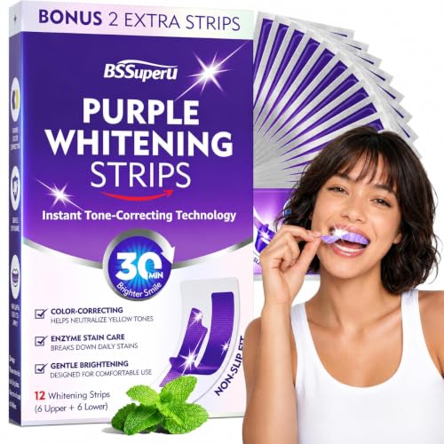Purple Teeth Whitening Strips for a Brighter-Looking Smile, Gentle Low Sensitivity Whitening Strips for Teeth, Stay-Put Flexible Fit, Easy 30-Minute Whitening Routine