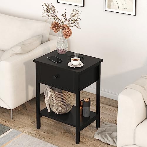 Nightstands-Set-of-2-with-Drawers-Bedside-Table-Set-of-2-with-Storage-Shelf-Heavy-Duty-End-Side-Table-for-Living-Room-Bedroom-Small-Space-Sofa-Couch-Wood-Metal-Night-Stand-Easy-to-Assemble-Black