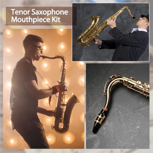 Image of 2 Sets Tenor Saxophone Mouthpiece Kit Gold Tone Tenor Sax Accessories with Reeds Ligatures and Plastic Caps B Flat Replacement Parts for Beginner Professional Player Band Practice Music Class