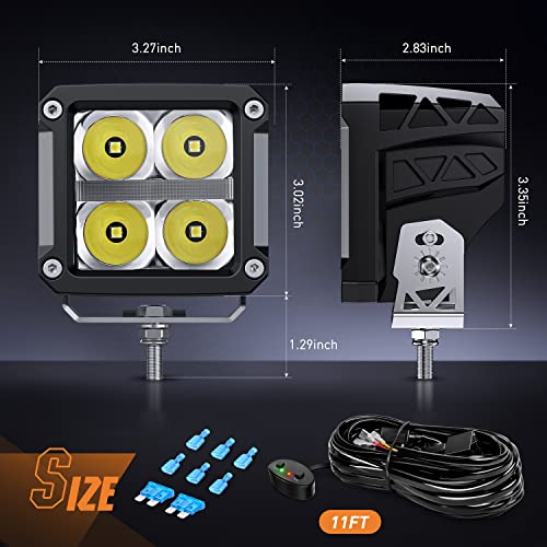 Image of Nilight 3.2 Inch Square LED Pod Lights with DRL 20W 2510LM 10 Degree Super Spot Beam 16AWG Wiring Harness Kit for Auxiliary Offroad Driving Ditch Lamps for Truck UTV ATV SUV 4x4
