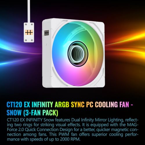 Image of Thermaltake CT120 EX Infinity ARGB Sync 3 Pack; Infinity Mirror Hub; 120mm x 28mm; PWM 500~2000 RPM; MagForce 2.0; Airflow 68.20 CFM; 5V 3-Pin Motherboard Sync; 3-Pack; Snow; CL-F243-PL12SW-A