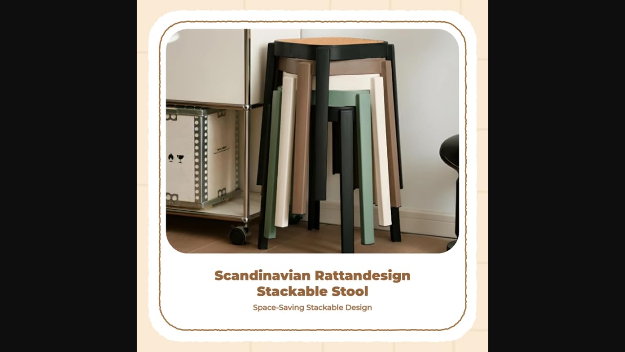 Stool, Stackable Backless Chair, Thickened Woven Design, Home, Kitchen, Office Green White Seat-Home & Kitchen-Furniture-Game & Recreation Room Furniture-Folding Stools