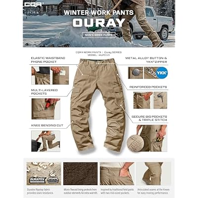 CQR Men's Winter Tactical Cargo Pants, Thermal Fleece Lined Outdoor Snow Ski Hiking Work