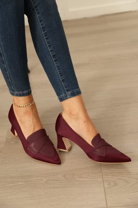 Image of Women's Chunky Block Low Heels Pumps Stitching Retro Work Office Dress Shoes