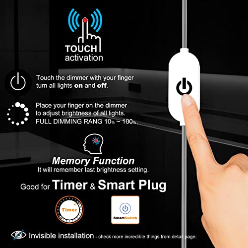 Image of EBD Under Counter Lights Touch LED Under Cabinet Lighting Built-in 18 inch Adjustable Cable, Splitter & 3 External Cable, 9 Pcs 3000K Warm White 3150Lm Kitchen Under Cabinet Lights