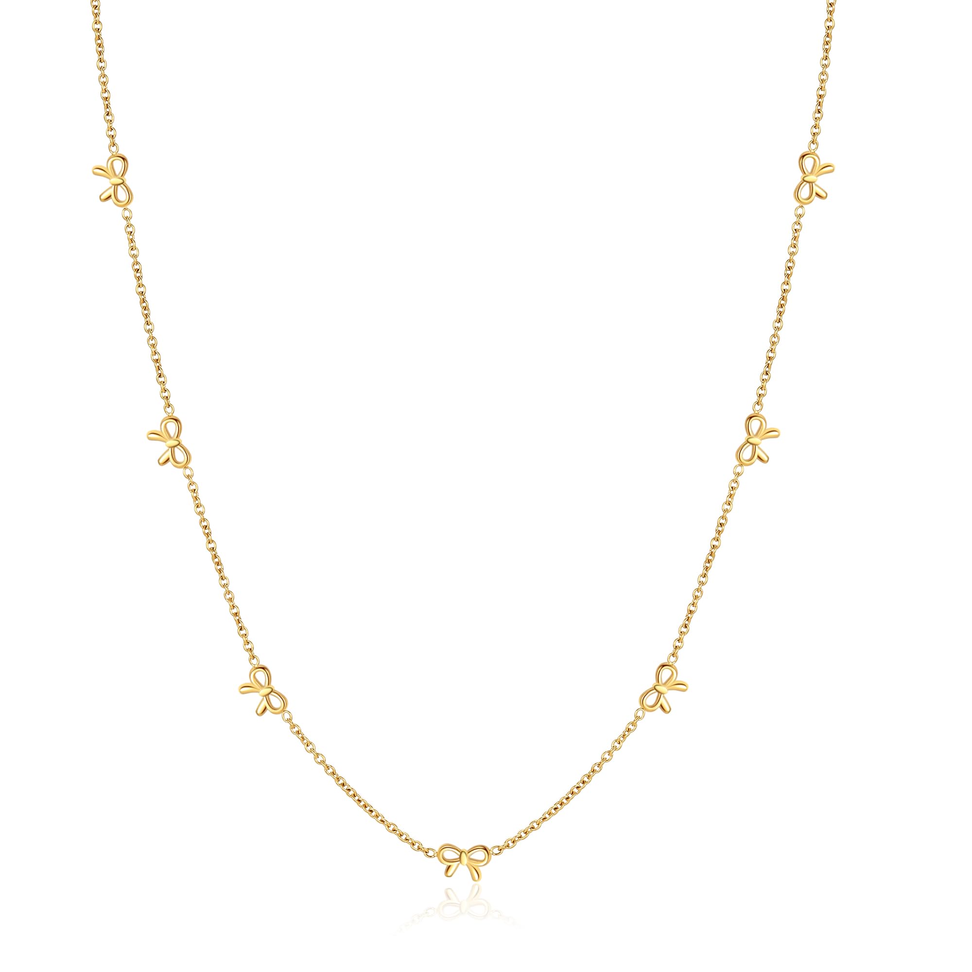 YADUDA Gold Bow Necklace for Women 18K Gold Plated CZ Dainty Bow Pendant Choker Necklace Cute Small Tiny Bow Station Choker Chain Necklace Trendy