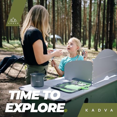 KADVA CAMPCook 221 Camping Küchenschrank faltbar 48,5x121x83,5 cm Campingschrank aus strapazierfähigen Materialien Leichte und stabile Konstruktion Einfacher Aufbau und Transport Farbe Grün