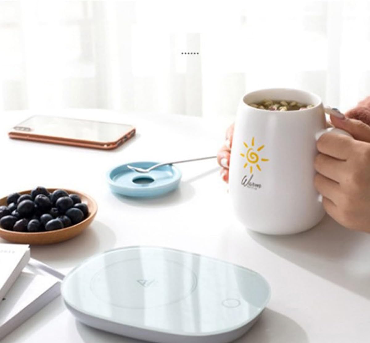SOLUSTRE Constant Temperature USB Heating Coaster for Beverage Coffee Milk Cup Warmer Wear-Resistant Pad with US Plug for Desk Laptop Office Use Random Color