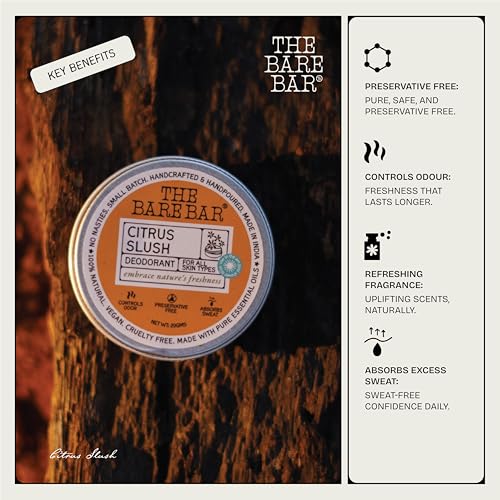Image of The Bare Bar Citrus Slush Deodorant - 20 gm | Citrus Fragrance| Odor & Sweat Control | Natural formula and Chemical free| Good for all skin types | Travel Mini Size Solid Deodorant for Men & Women
