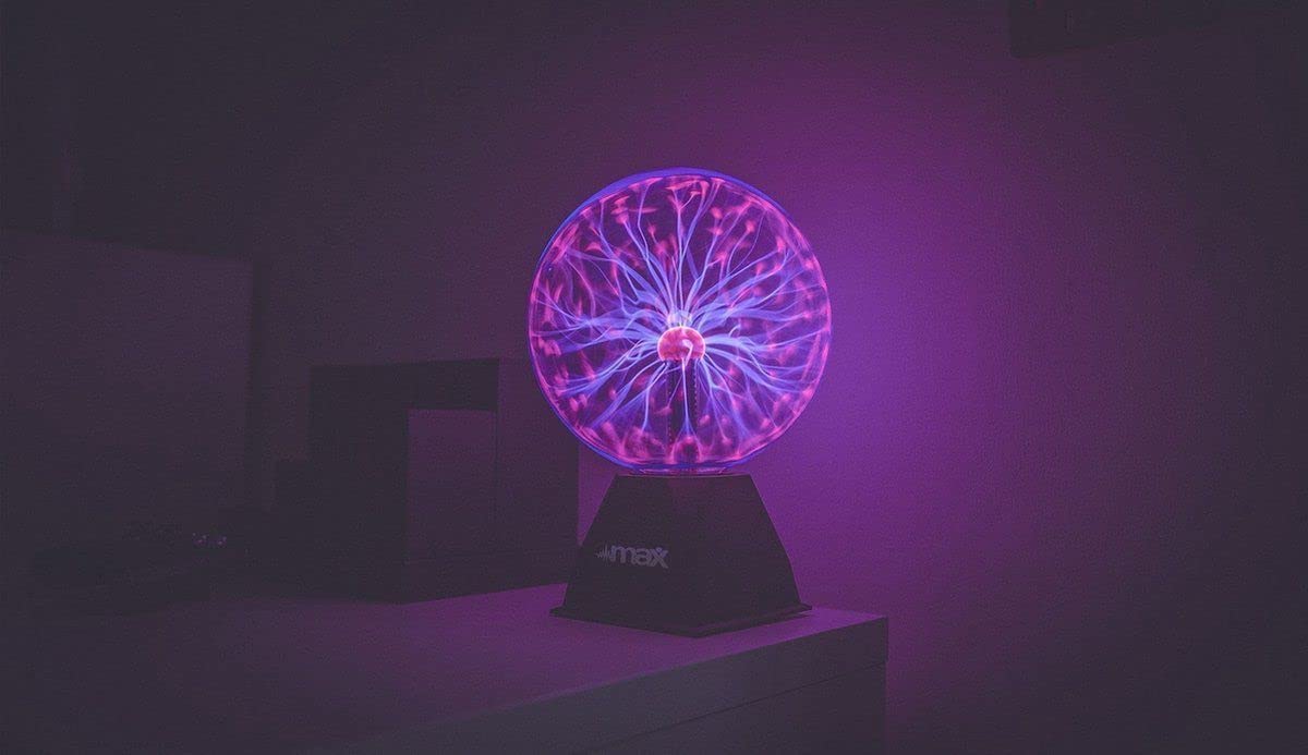 MAX PLB20 - Bola de plasma decorativa. Lampara mágica táctil con efecto fascinante con relámpagos que llegan hasta la punta de los dedos al tocarlos - Vidrio extra grueso