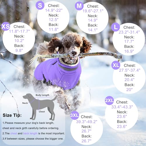 Image of Dogcheer Dog Coat with Harness, Waterproof Dog Jacket Adjustable Winter Coat with Zipper, Christmas Puppy Snow Jacket Fleece Sweater for Small Medium Large Dogs - Taro Purple L