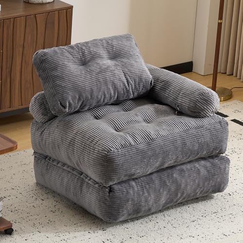 LFCREATOR Folding Sofa Bed with Armrest,Convertible Sleeper Chair for Adults, Folding Sofa Bed Foam Filling Couch with Pillow,Sleeper Chairs Single Size Floor Mattress,Gray - image 1