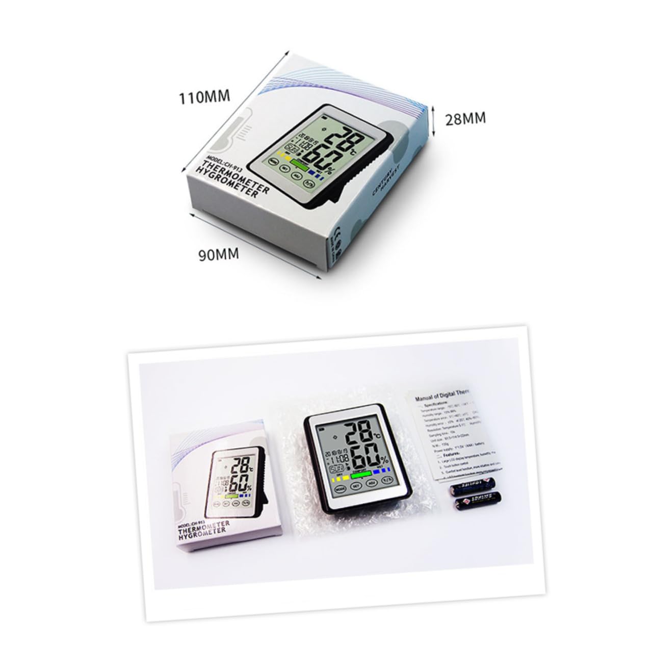 Mipcase Touch Screen Digital Indoor Thermometer Hygrometer with Clock Accurate Temperature and Humidity Monitor for Home Office Battery Not Included Silver Grey