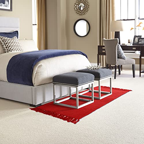 Eanpet Braided Rug Area Rug Hand Woven Reversible Floor Rug Pure Tassels Throw Rugs Door Mat Laundry Room Rug Indoor Runner Bathroom Tablecloth (2X3 Ft, Red) #TOP5