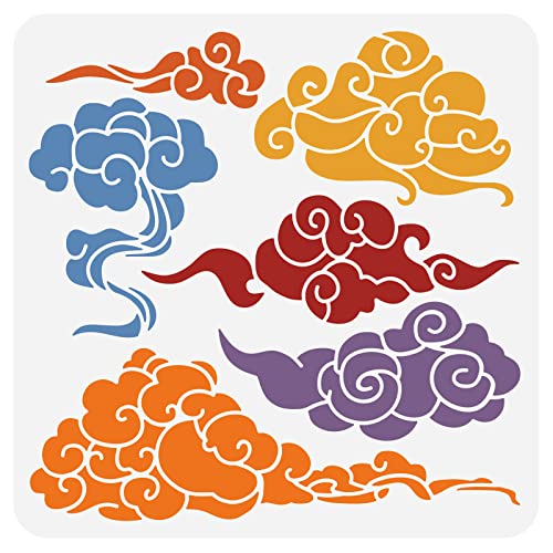 BENECREAT Plantillas de pintura de nubes chinas, 12 x 12 pulgadas, plantilla de decoración de plástico oriental para bricolaje, grabado, álbumes de recortes