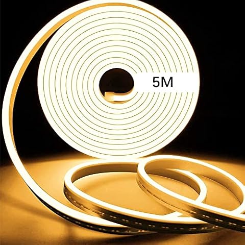LUFEIS Led Strip Warmweiss, Warmweiss 12V Dimmbar Neon LED Streifen, LED Strip 5M, Neon LED Strip, LED Lichtband Kette mit Netzteil, Flexible DIY LED Leiste Cover