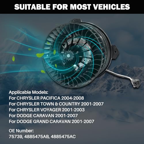 Image of 700070 AC Heater Blower Motor Fan Front Fit for Chrysler Pacifica 2004-2008 ,Town & Country 2001-2007 ,Voyager 2001-2003, for Dodge Caravan Grand Caravan 2001-2007 ,75739, 4885475AB, 4885475AC